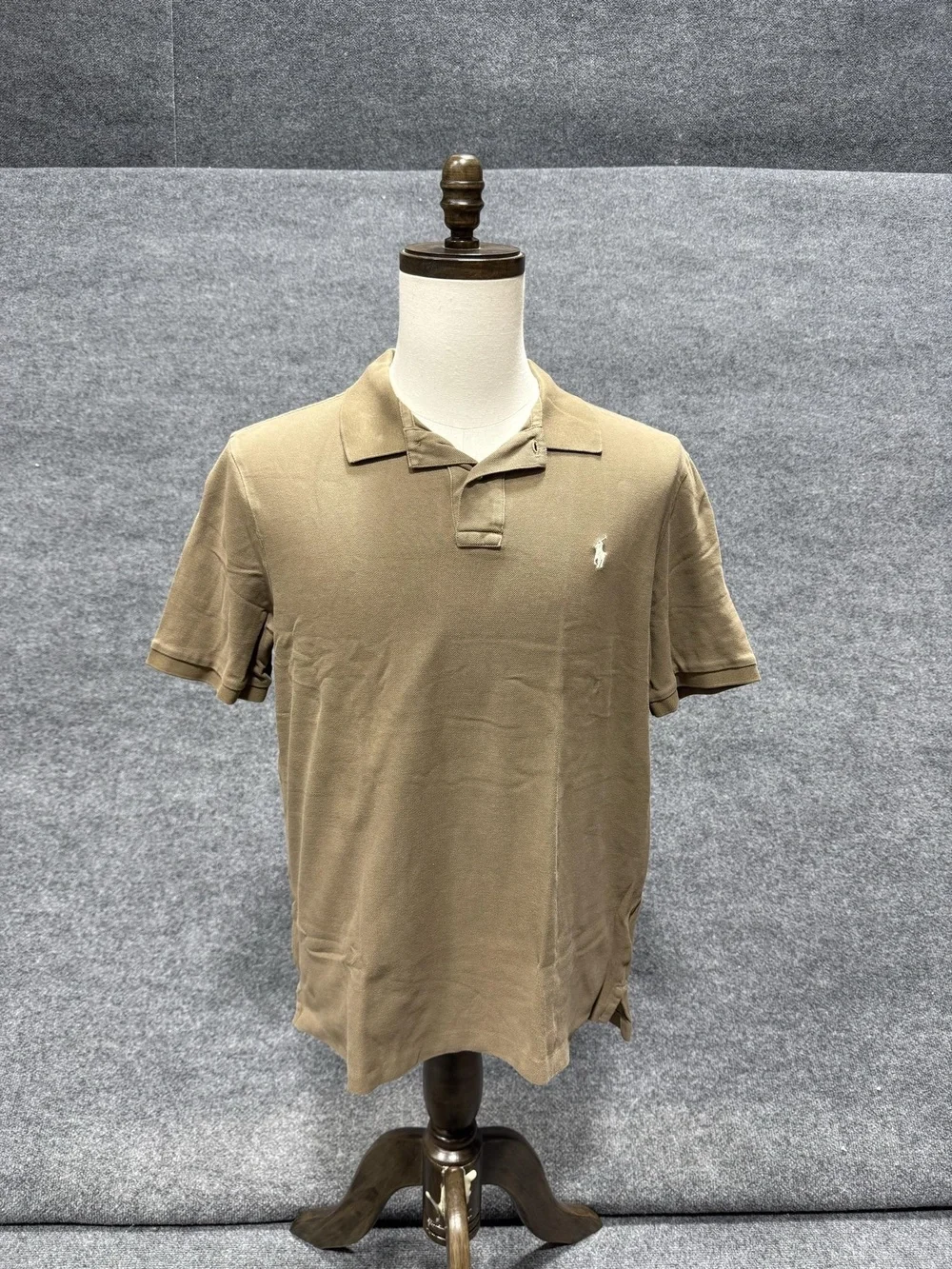 Polo Ralph Lauren Polo Shirt Mens Large Beige Classic Fit Cotton Casual Top